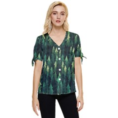 Forest Illustration Bow Sleeve Button Up Top by Grandong