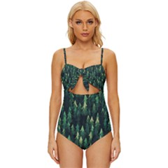 Forest Illustration Knot Front One-piece Swimsuit by Grandong