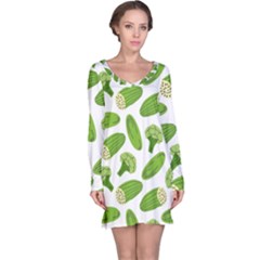 Vegetable Pattern With Composition Broccoli Long Sleeve Nightdress by Grandong