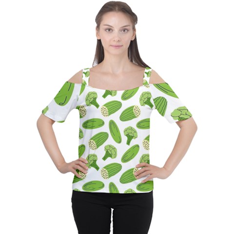 Vegetable Pattern With Composition Broccoli Cutout Shoulder Tee by Grandong