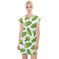 Vegetable Pattern With Composition Broccoli Cap Sleeve Bodycon Dress by Grandong