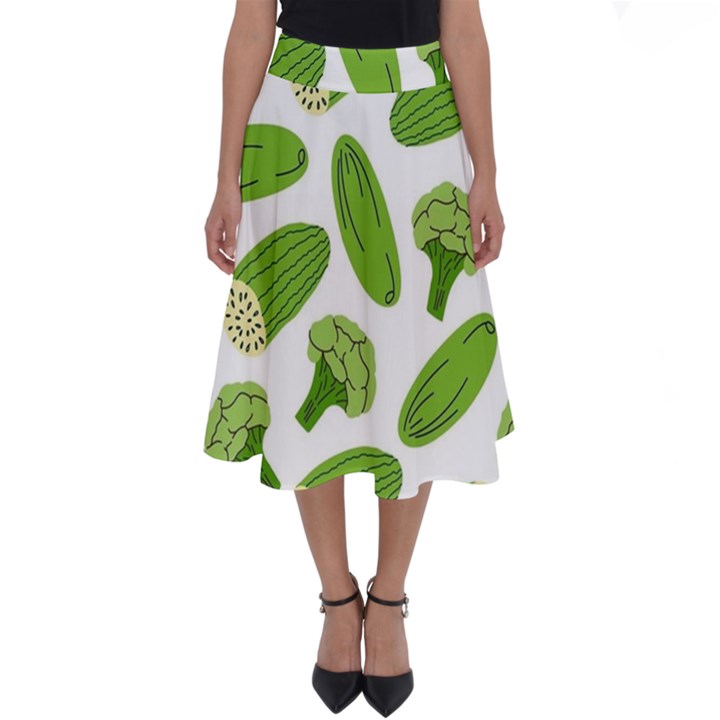 Vegetable Pattern With Composition Broccoli Perfect Length Midi Skirt