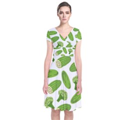 Vegetable Pattern With Composition Broccoli Short Sleeve Front Wrap Dress by Grandong