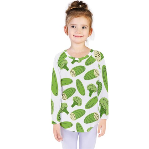 Vegetable Pattern With Composition Broccoli Kids  Long Sleeve Tee by Grandong