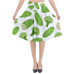 Vegetable Pattern With Composition Broccoli Flared Midi Skirt by Grandong