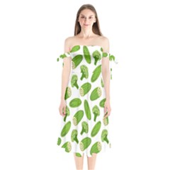 Vegetable Pattern With Composition Broccoli Shoulder Tie Bardot Midi Dress by Grandong