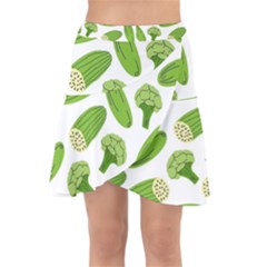 Vegetable Pattern With Composition Broccoli Wrap Front Skirt by Grandong