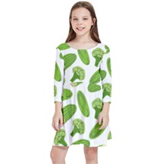 Vegetable Pattern With Composition Broccoli Kids  Quarter Sleeve Skater Dress