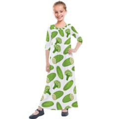 Vegetable Pattern With Composition Broccoli Kids  Quarter Sleeve Maxi Dress by Grandong