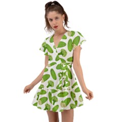 Vegetable Pattern With Composition Broccoli Flutter Sleeve Wrap Dress by Grandong