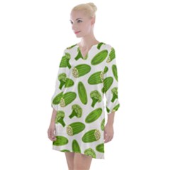 Vegetable Pattern With Composition Broccoli Open Neck Shift Dress by Grandong