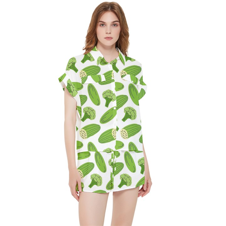 Vegetable Pattern With Composition Broccoli Chiffon Lounge Set