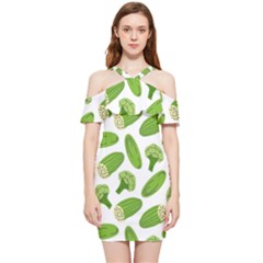 Vegetable Pattern With Composition Broccoli Shoulder Frill Bodycon Summer Dress by Grandong