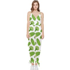 Vegetable Pattern With Composition Broccoli Sleeveless Tie Ankle Chiffon Jumpsuit by Grandong