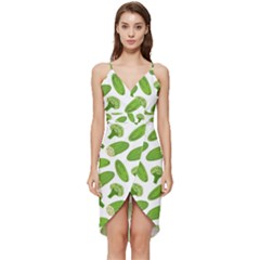 Vegetable Pattern With Composition Broccoli Wrap Frill Dress by Grandong