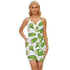 Vegetable Pattern With Composition Broccoli Wrap Tie Front Dress by Grandong