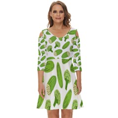 Vegetable Pattern With Composition Broccoli Shoulder Cut Out Zip Up Dress by Grandong