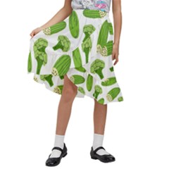 Vegetable Pattern With Composition Broccoli Kids  Ruffle Flared Wrap Midi Skirt