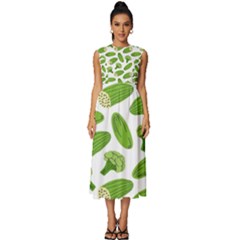 Vegetable Pattern With Composition Broccoli Sleeveless Round Neck Midi Dress by Grandong