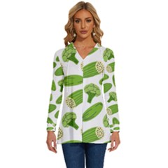 Vegetable Pattern With Composition Broccoli Long Sleeve Drawstring Hooded Top by Grandong