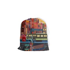 The City Style Bus Fantasy Architecture Art Drawstring Pouch (small) by Grandong