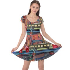 The City Style Bus Fantasy Architecture Art Cap Sleeve Dress by Grandong