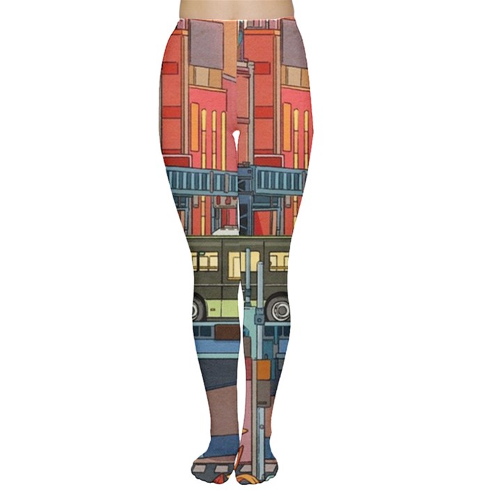 The City Style Bus Fantasy Architecture Art Tights