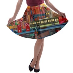 The City Style Bus Fantasy Architecture Art A-line Skater Skirt