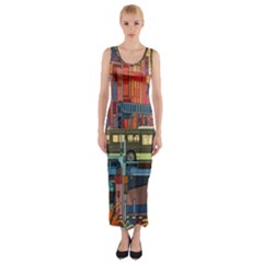 The City Style Bus Fantasy Architecture Art Fitted Maxi Dress by Grandong