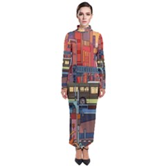 The City Style Bus Fantasy Architecture Art Turtleneck Maxi Dress by Grandong