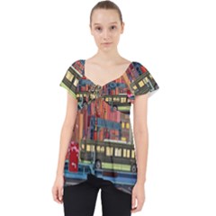 The City Style Bus Fantasy Architecture Art Lace Front Dolly Top