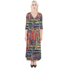 The City Style Bus Fantasy Architecture Art Quarter Sleeve Wrap Maxi Dress by Grandong