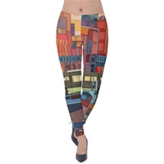 The City Style Bus Fantasy Architecture Art Velvet Leggings by Grandong