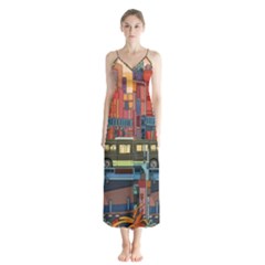 The City Style Bus Fantasy Architecture Art Button Up Chiffon Maxi Dress by Grandong