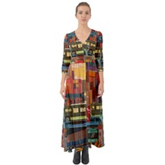 The City Style Bus Fantasy Architecture Art Button Up Boho Maxi Dress by Grandong