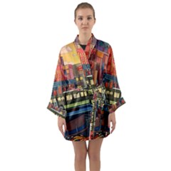 The City Style Bus Fantasy Architecture Art Long Sleeve Satin Kimono by Grandong