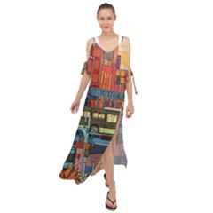 The City Style Bus Fantasy Architecture Art Maxi Chiffon Cover Up Dress by Grandong