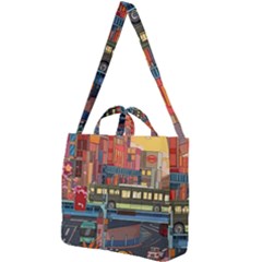 The City Style Bus Fantasy Architecture Art Square Shoulder Tote Bag