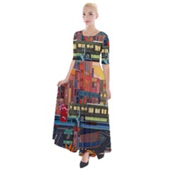 The City Style Bus Fantasy Architecture Art Half Sleeves Maxi Dress by Grandong