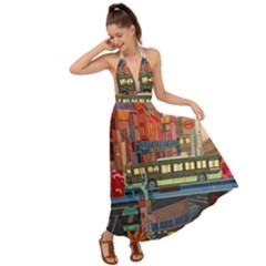 The City Style Bus Fantasy Architecture Art Backless Maxi Beach Dress by Grandong