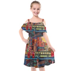 The City Style Bus Fantasy Architecture Art Kids  Cut Out Shoulders Chiffon Dress by Grandong