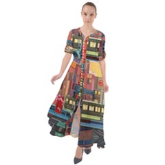 The City Style Bus Fantasy Architecture Art Waist Tie Boho Maxi Dress by Grandong