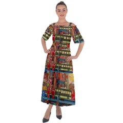 The City Style Bus Fantasy Architecture Art Shoulder Straps Boho Maxi Dress  by Grandong