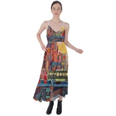 The City Style Bus Fantasy Architecture Art Tie Back Maxi Dress by Grandong