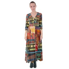 The City Style Bus Fantasy Architecture Art Button Up Maxi Dress by Grandong