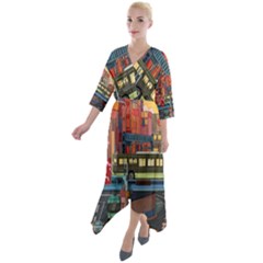 The City Style Bus Fantasy Architecture Art Quarter Sleeve Wrap Front Maxi Dress by Grandong