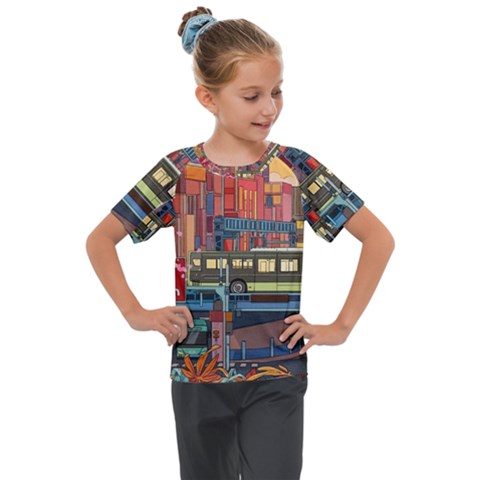 The City Style Bus Fantasy Architecture Art Kids  Mesh Piece Tee by Grandong