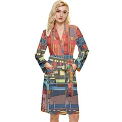 The City Style Bus Fantasy Architecture Art Long Sleeve Velvet Robe by Grandong