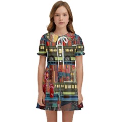 The City Style Bus Fantasy Architecture Art Kids  Sweet Collar Dress by Grandong