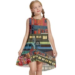 The City Style Bus Fantasy Architecture Art Kids  Frill Swing Dress by Grandong